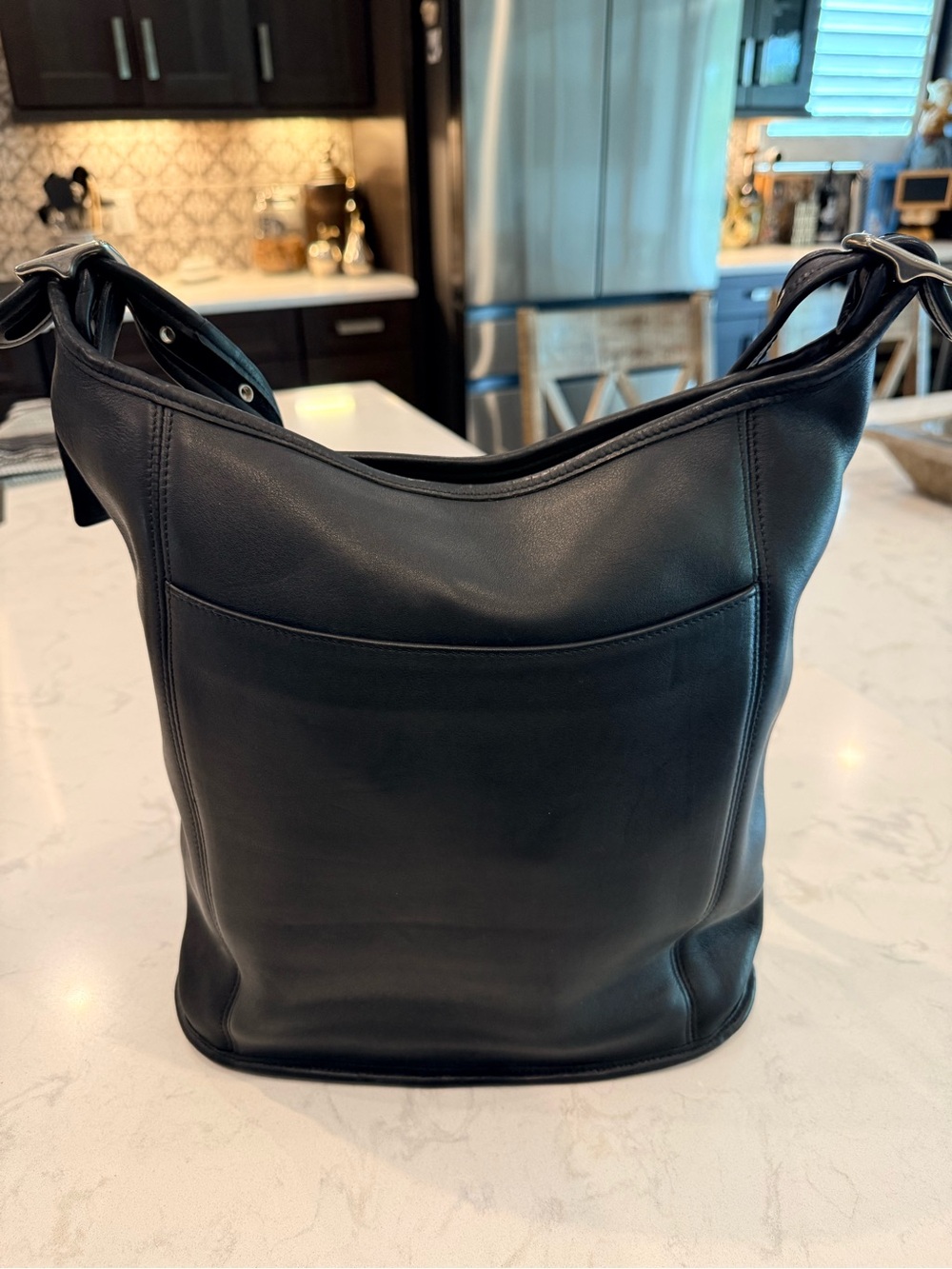 Vintage Coach Black Leather Slim Duffle Bag